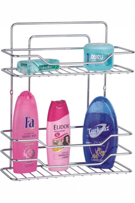 Ece Metal Paslanmaz 2 Raflı Banyo Düzenleyici, Şampuanlık, Sabunluk, Banyo Duş Rafı