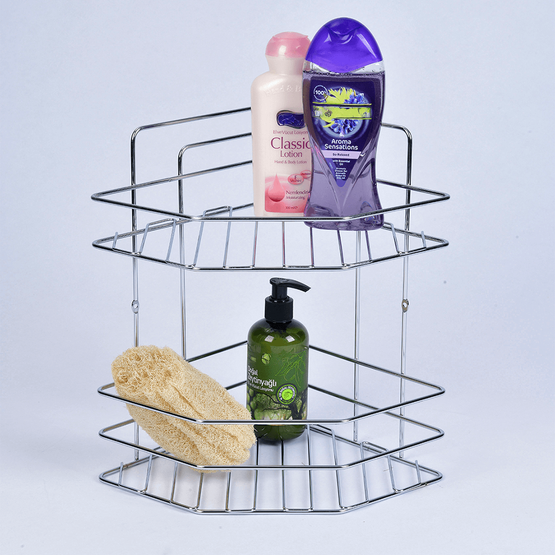 2 Katlı Banyo Duş Köşeliği Krom Kaplama